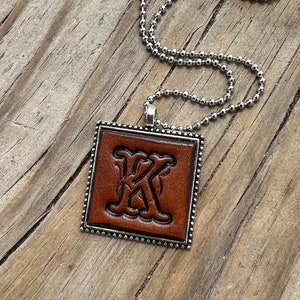 Fancy Scroll Letter &#39;K&#39; Initial Leather Pendant Necklace