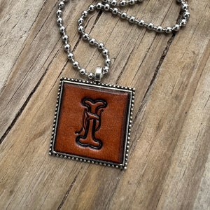 Fancy Scroll Letter &#39;I&#39; Initial Leather Pendant Necklace