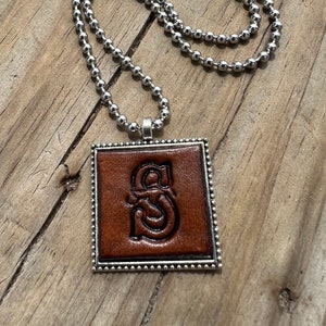 Fancy Scroll Letter &#39;S&#39; Initial Leather Pendant Necklace