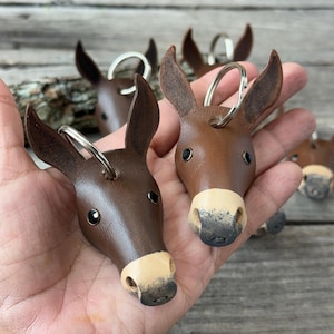 Leather Mule Keychain, Hand Painted Longear Mule Head, Mule Lover Gift image 7