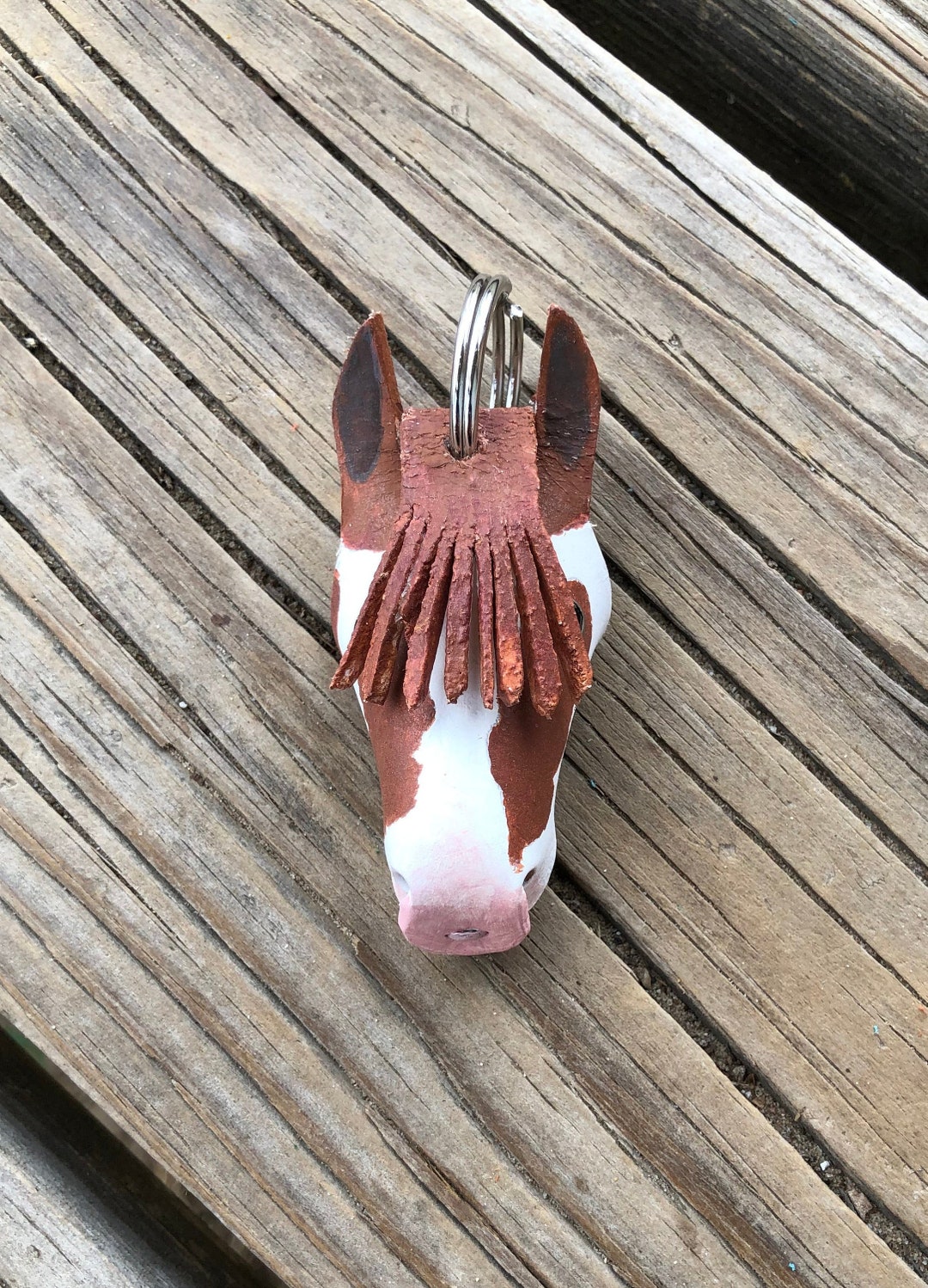 Hand Painted Paint Horse Head Leather Keychain Etsy