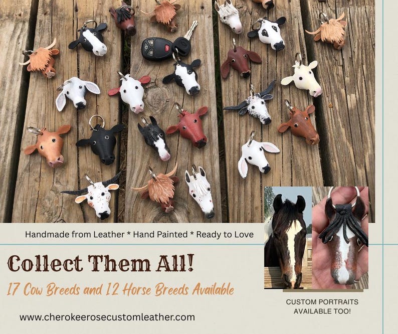 Leather Mule Keychain, Hand Painted Longear Mule Head, Mule Lover Gift image 10