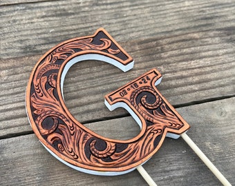 Custom Order~ Leather Wedding Initial Cake Topper