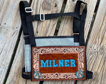 Custom Order~ Livestock Exhibitor Number Holder Harness, Livestock Show, Club Calf, Show Steer,Show Heifer,Custom Leatherwork Tooled, Carved