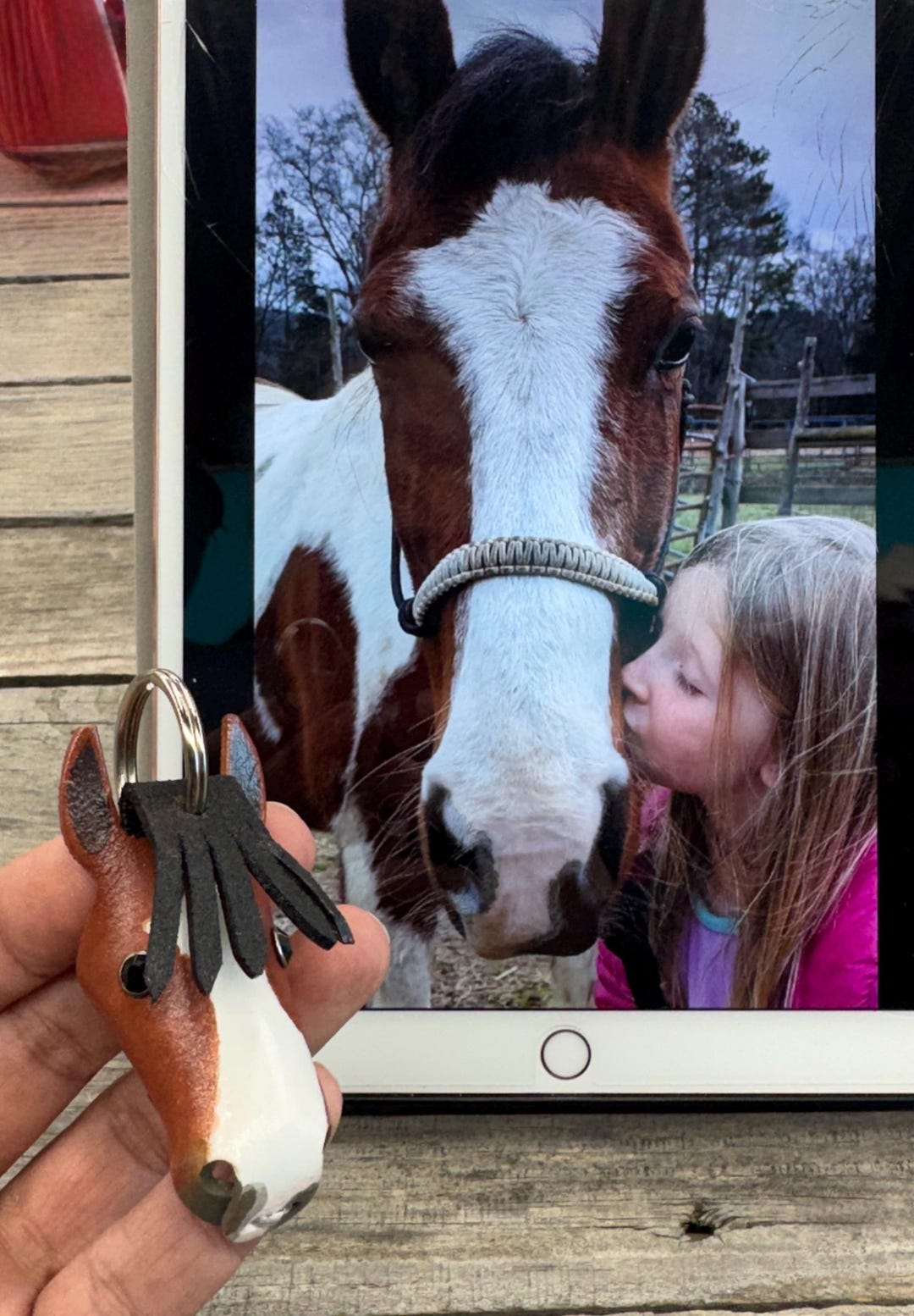 Custom Hand-painted Leather Horse Head Keychain: Personalized