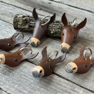 Leather Mule Keychain, Hand Painted Longear Mule Head, Mule Lover Gift image 8