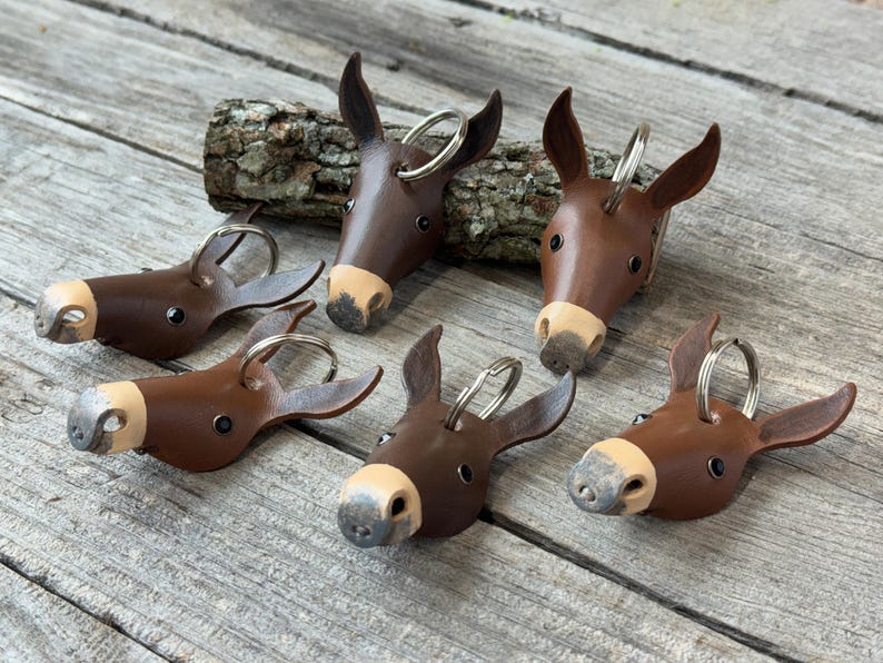 Leather Mule Keychain, Hand Painted Longear Mule Head, Mule Lover Gift image 8