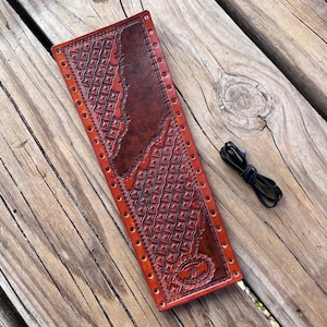 Two-Tone Stamped Leather Show Stick Wrap: Barbed Wire Border