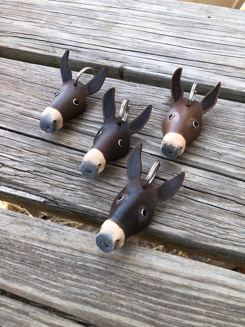 Leather Mule Keychain, Hand Painted Longear Mule Head, Mule Lover Gift image 2