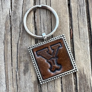 Western Block Initial &#39;Y&#39; Leather Keychain
