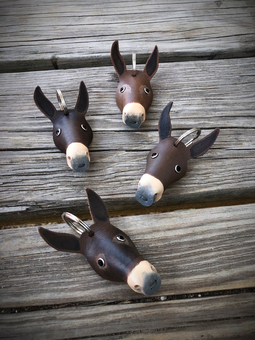Hand Painted Longear Mule Head Leather Keychain - Etsy