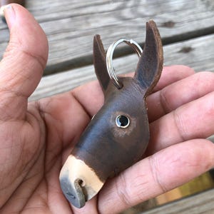 Leather Mule Keychain, Hand Painted Longear Mule Head, Mule Lover Gift image 4