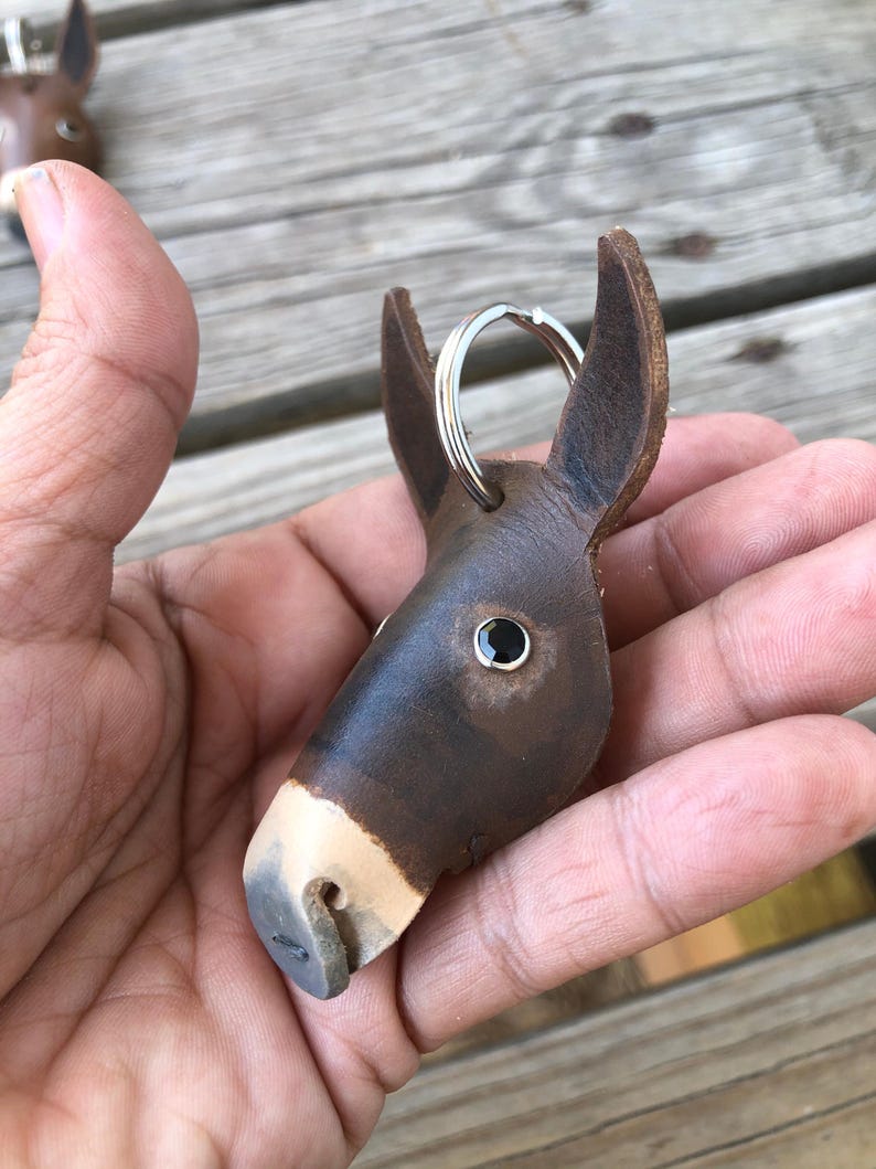 Leather Mule Keychain, Hand Painted Longear Mule Head, Mule Lover Gift image 4