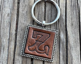 Western Block Initial 'Z' Leather Keychain