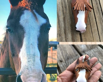 Custom Order~ Hand Painted 3D Horse Head Leather Keychain