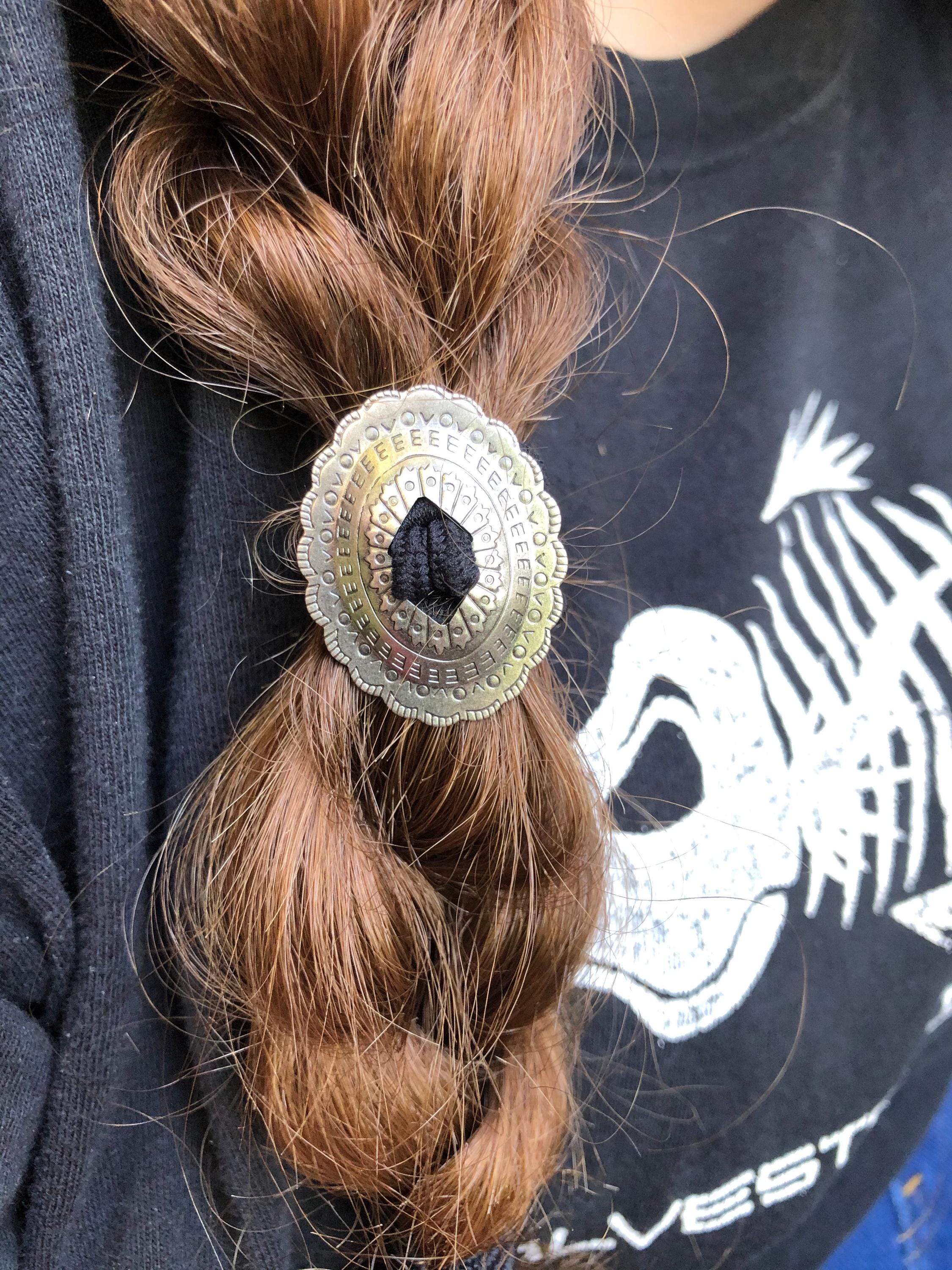 小物 CHALLENGER HAIR TIE SILVER Small Antiqued Silver Slotted Concho Hair Tie - Etsy