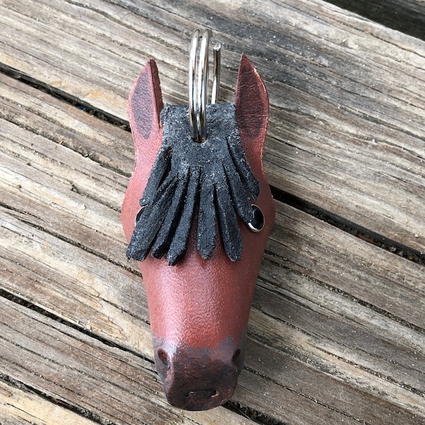 Hand Painted Bay Horse Head Leather Keychain