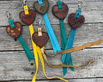 Leather Heart Purse Charm, Western Bag Charm, Handmade Fringe Keychain, Cowgirl Handbag Accessory, Western Gift for Her