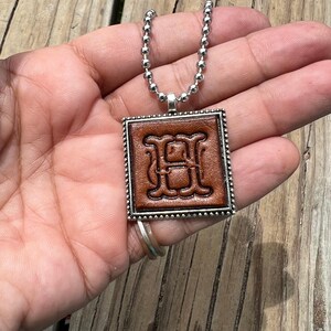 Fancy Scroll Letter &#39;H&#39; Initial Leather Pendant Necklace