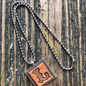 Handmade Western Leather Initial &#39;L&#39; Pendant Necklace