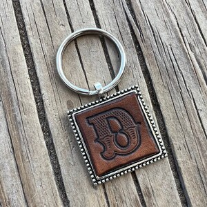 Western Block Initial &#39;D&#39; Leather Keychain