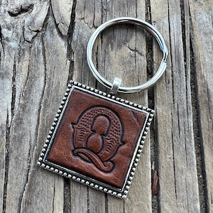 Western Block Initial &#39;Q&#39; Leather Keychain