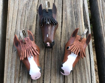 Custom Hand-Painted Leather Horse Head Keychain: Personalized Equestrian Gift