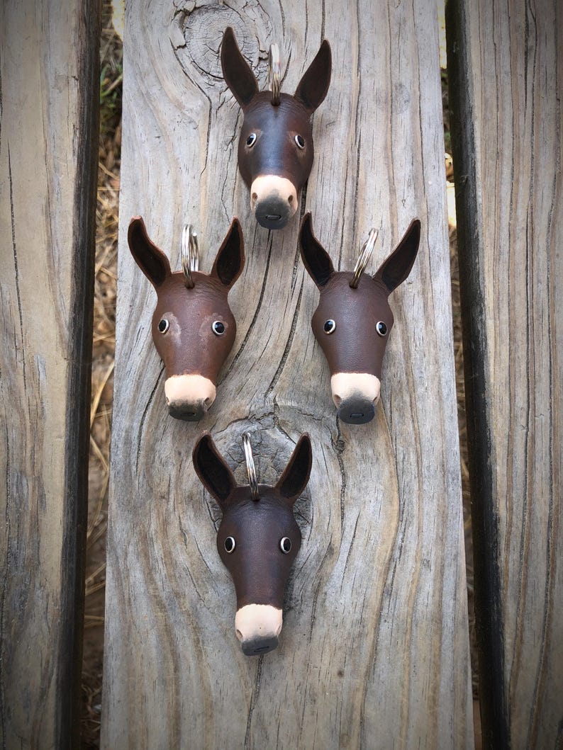 Leather Mule Keychain, Hand Painted Longear Mule Head, Mule Lover Gift image 6