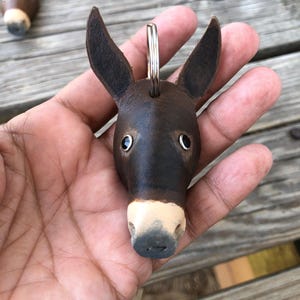 Leather Mule Keychain, Hand Painted Longear Mule Head, Mule Lover Gift image 3