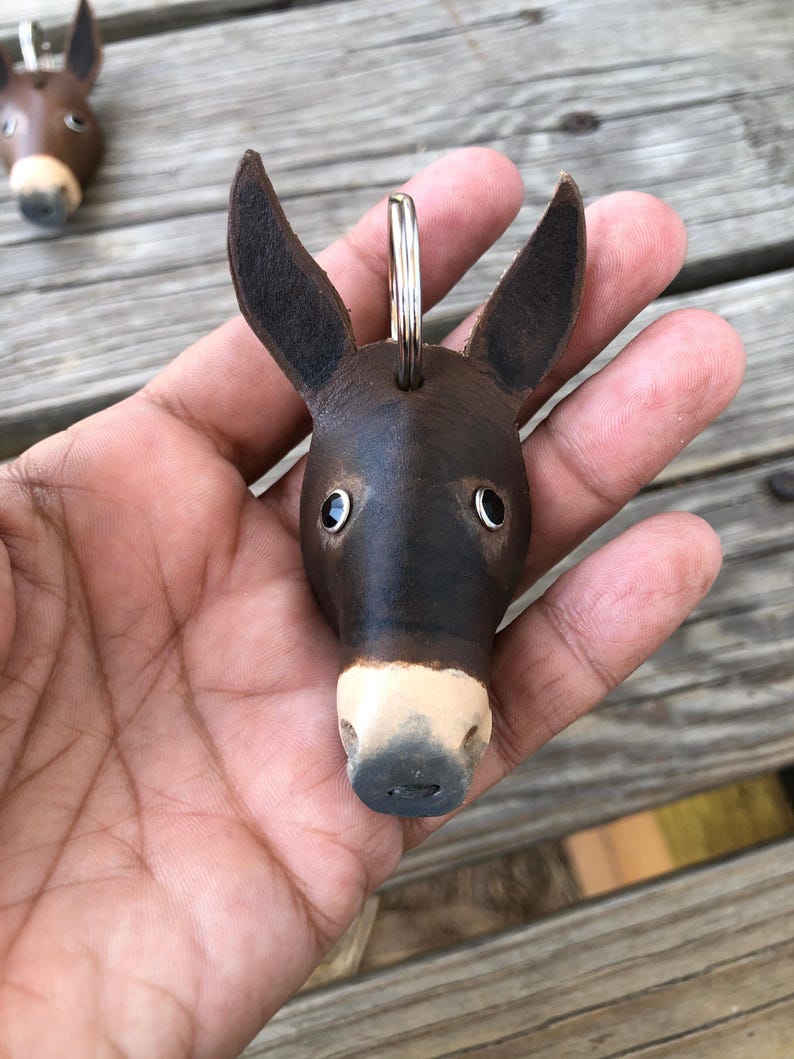 Leather Mule Keychain, Hand Painted Longear Mule Head, Mule Lover Gift image 3