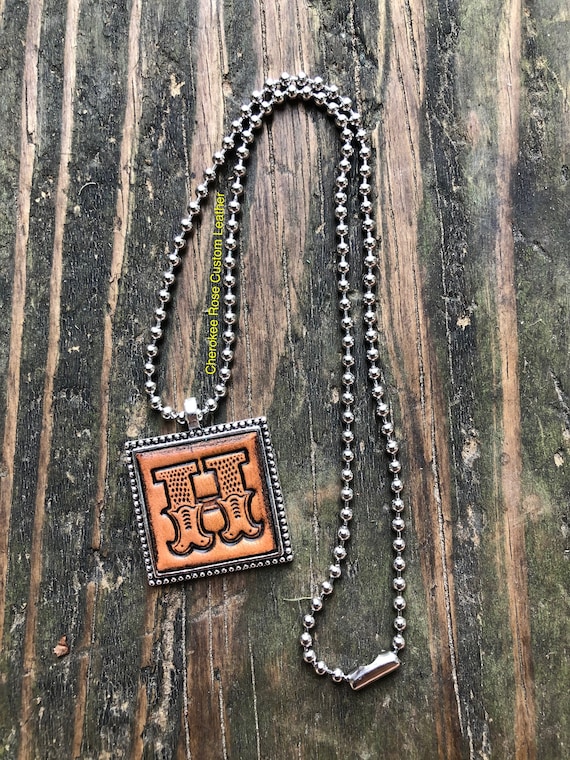 Western Block Letter H Initial Leather Pendant Necklace Western