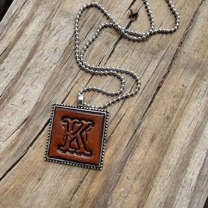 Fancy Scroll Letter &#39;K&#39; Initial Leather Pendant Necklace