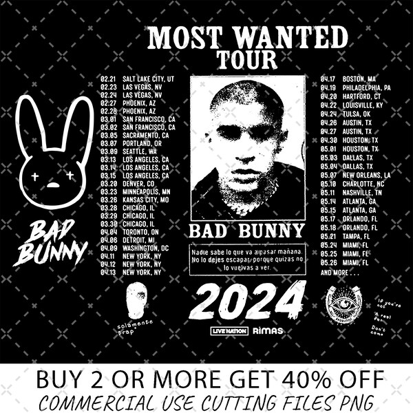 Bad Bunny Most Wanted Tour Png, Nadie Sabe lo que va pasar manana, Bad Bunny Png, Bad Bunny Concert Png, Bad Bunny Merch