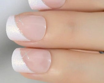 pics French Tip Coffin Nails With Glitter glitter french nails etsy