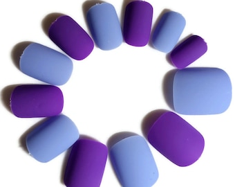JR Adult Blue & Purple Matte Short Round Press On/Glue On Nails with Glue Gel Backs (24 Count) DIY Mani Kit