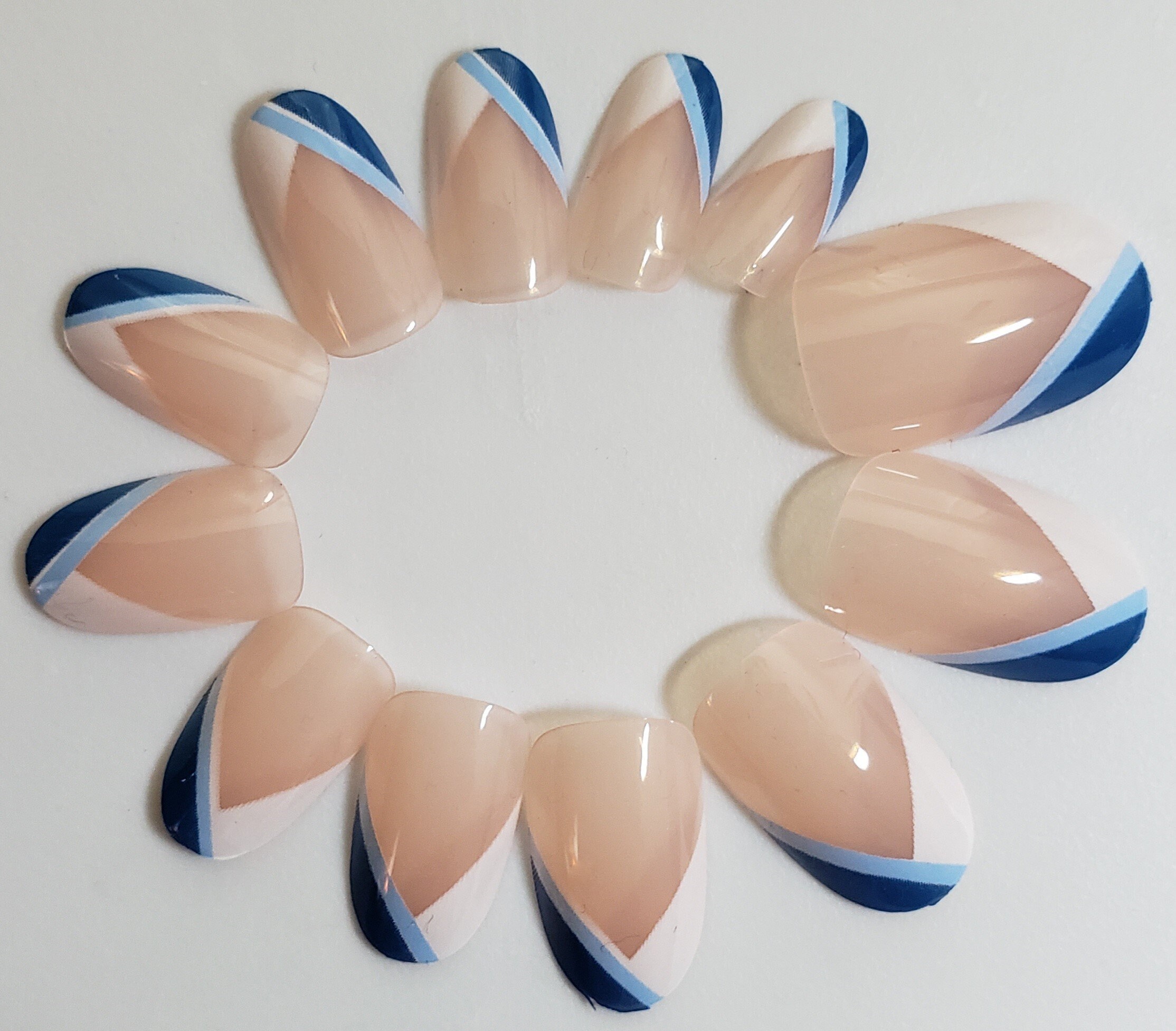 JR Blue & White V French Tip Short/medium Almond Shape Nail - Etsy Finland