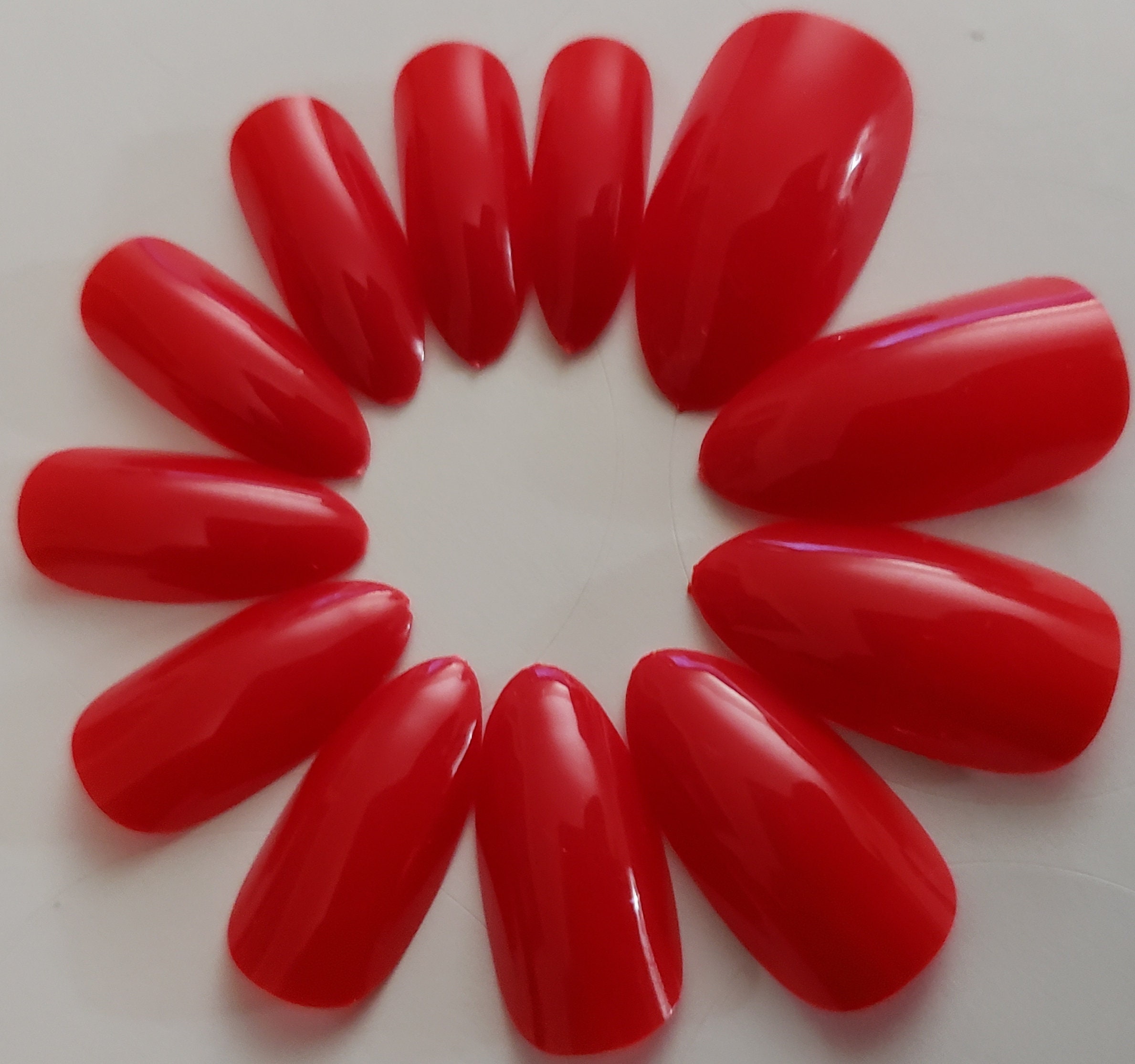 Red Color Short Almond Shaped Nail Tips 24 Count - Etsy Canada