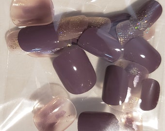 Purple with Gold & Silver Nuggets Short Round Press On Nail Tips (24 Count)