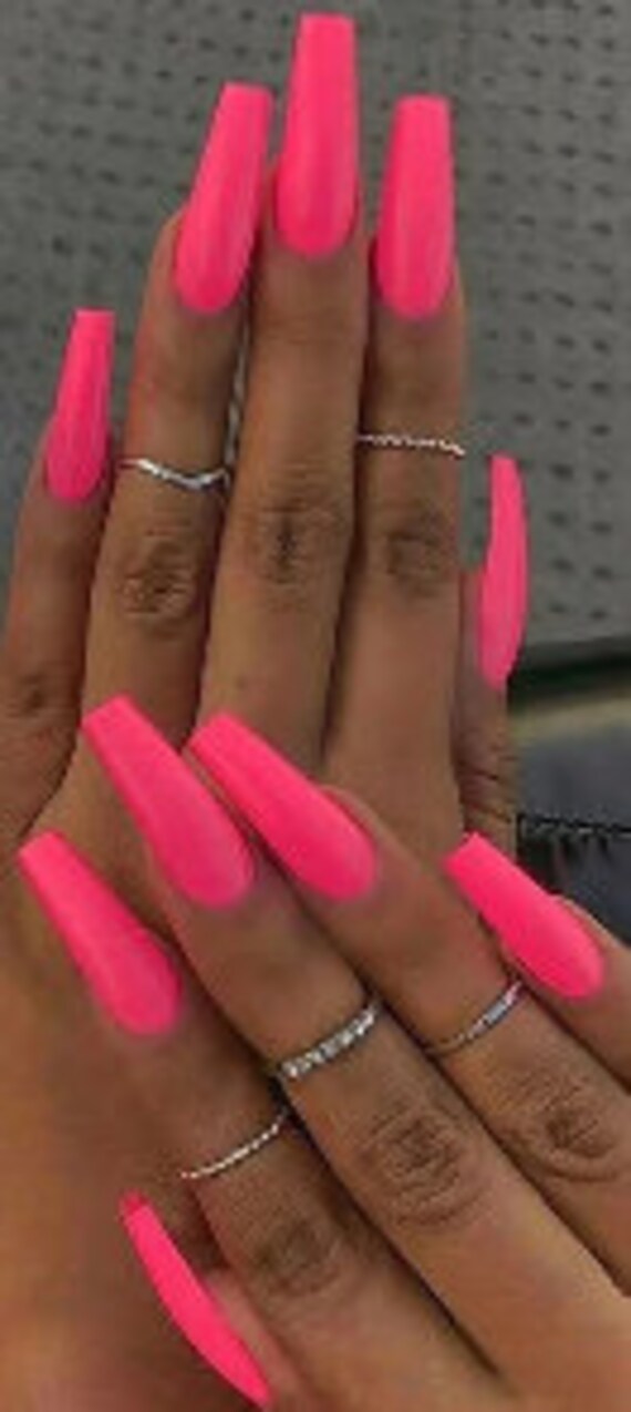Hot Pink Extra Long Length Coffin Acrylic Nail Tips Count Etsy Hot Pink Extra Long Length Coffin Acrylic Nail Tips Count Etsy