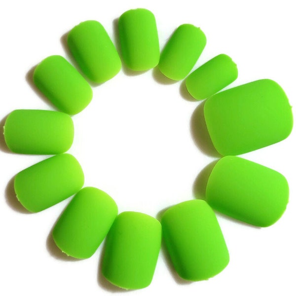 JR Adult Matte Polish Finish Lime Green Color Short Round Press On/Glue On Nails (24 Count) DIY Mani Kit