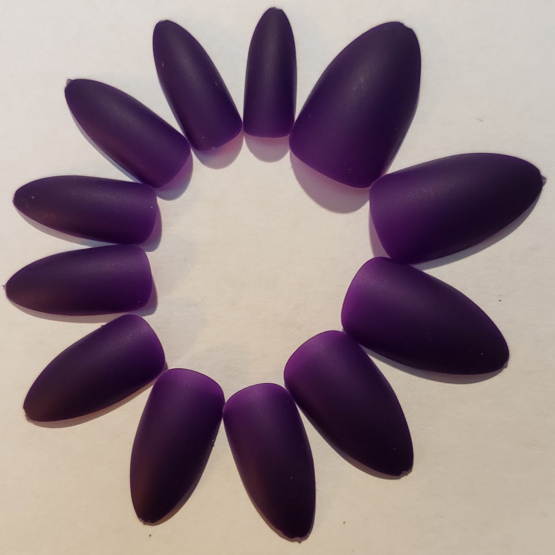 Purple Matte Color Short/medium Stiletto/almond Shaped Press Etsy