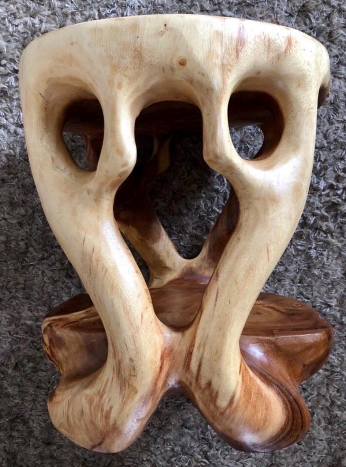 Carved Teak Wood Stump Side Table: Rustic Tree Root Accent Stool Plant ...