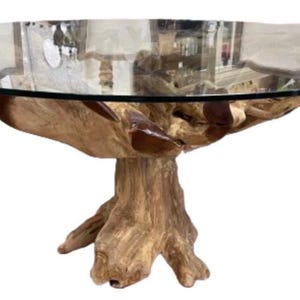 Teak Root Dining Table Live Edge Driftwood Table with Glass Top
