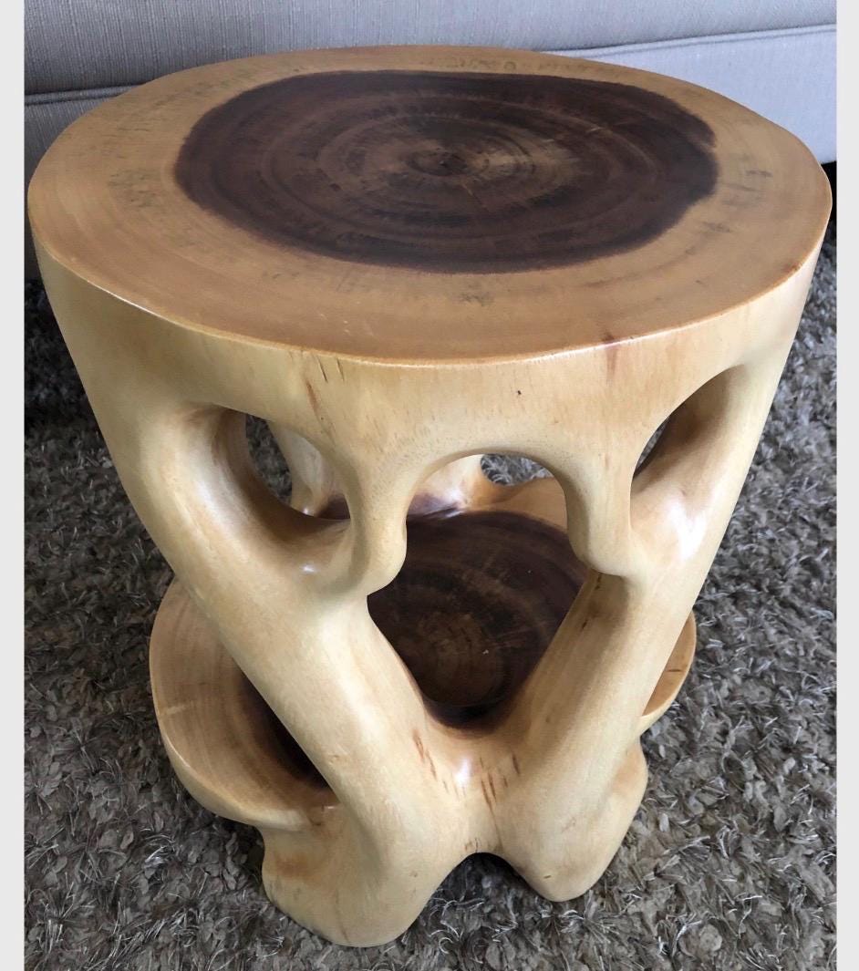 Carved Teak Wood Stump Side Table: Rustic Tree Root Accent Stool Plant ...