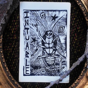 Cockroach mini print- Blockprinting, linocut print on 5x7 white paper- DIY Punk rock art