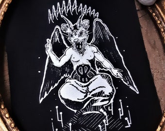 Baphomet opossum patch - folk punk satanist  - original design printed on canvas