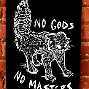Oversize backpatch - Banner - No gods no masters- Punk kitten patch - original design printed on 12x17&#39;&#39; canvas