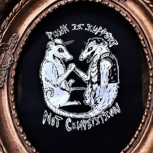 Punk is support not competition patch - rat and opossum - Punk patch - Screen printing on black fabric