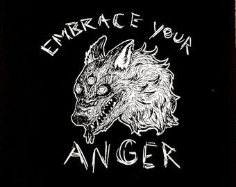 Wolf patch - Embrace your anger - feral wolf - original design printed on canvas