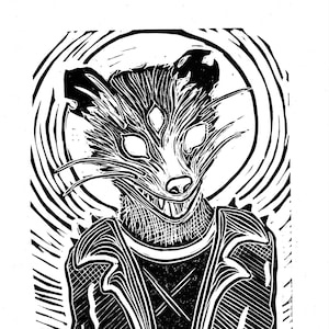 Punk rock opossum print- hand printed on paper - original art